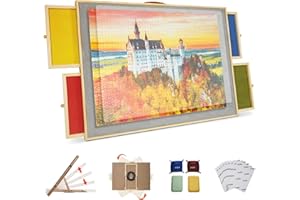 Wooden 2-in-1 Rotating & Tilting Puzzle Board for 1500 Pieces, 26"x36" Jigsaw Puzzle Table with Drawers, Cover & Lazy Susan, 