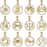 Hicarer Zodiac Charms - Twelve Pendant Rhinestone Zodiac Sign Charms for Jewelry Making DIY Bracelets & Necklaces (Gold)
