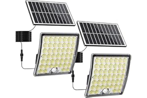 JACKYLED Solar Lights Outdoor Waterproof, Motion Sensor Security Flood Lights Convex Lens Amplified 50% Brighter with 16.4ft Extension Cord, Security Light for Barn, Porch, Backyard,2-Pack