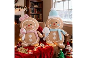 Lanpn Christmas Gingerbread Man Pillows Set of 2, Christmas Decoration Winter Throw Pillows Soft Fleece Sherpa Cute 3D Shaped Ginger Bread Man Girl Boy Throw Cushion for Sofa Bedroom Xmas Decor