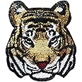 Locomo Large Sequin Tiger Head Iron On Patch Sew On Patch Sparkling Bengal DIY Applique Motif for Kid Adult Clothing Jacket Backpack Decoration