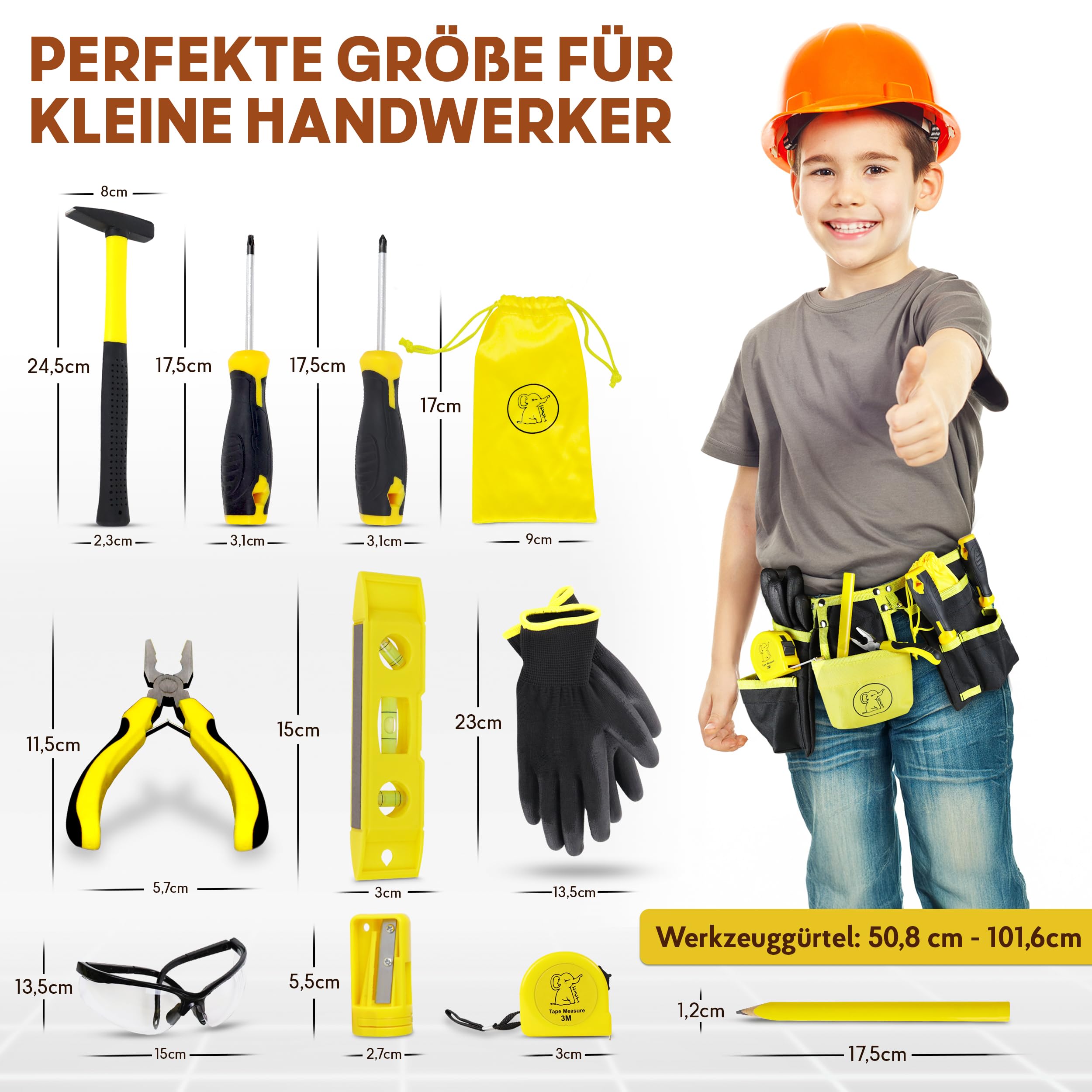 Eli® Werkzeuggürtel für Kinder ab 6 Jahre - echtes Kinderwerkzeug Set 2
