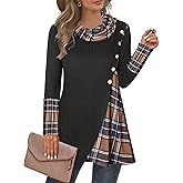 Miusey Women's Cowl Neck Pullover Sweaters Lightweight Long Sleeve Tunic Sweatshirts Asymmetric Hem Knit Sweater