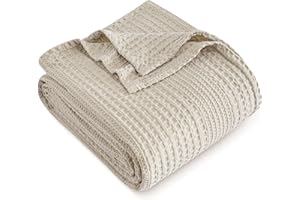 PHF Lightweight Waffle Weave Blanket Queen Size, Breathable & Ultra Soft, 90"x 90" Soft & Cozy Thin Blanket, Perfect for Summer & Hot Sleepers, Bed, Home Decor - Natural