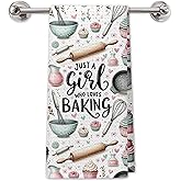 PIUD Gifts for Baking Lovers Women Kitchen Towels, Baker Gifts, Just a Girl Who Loves Baking Hand Dish Towels for Kitchen Bakery, 16x24 Inch