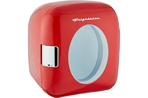 Frigidaire Retro Mini Personal Fridge Cooler, Holds 9L or 12 Cans, Portable for Car, Office, Bedroom, Dorm Room, or Cabin, Features Plugs for Home Outlet & 12V Car Charger - 10"D x 7"W x 10.5"H, Red