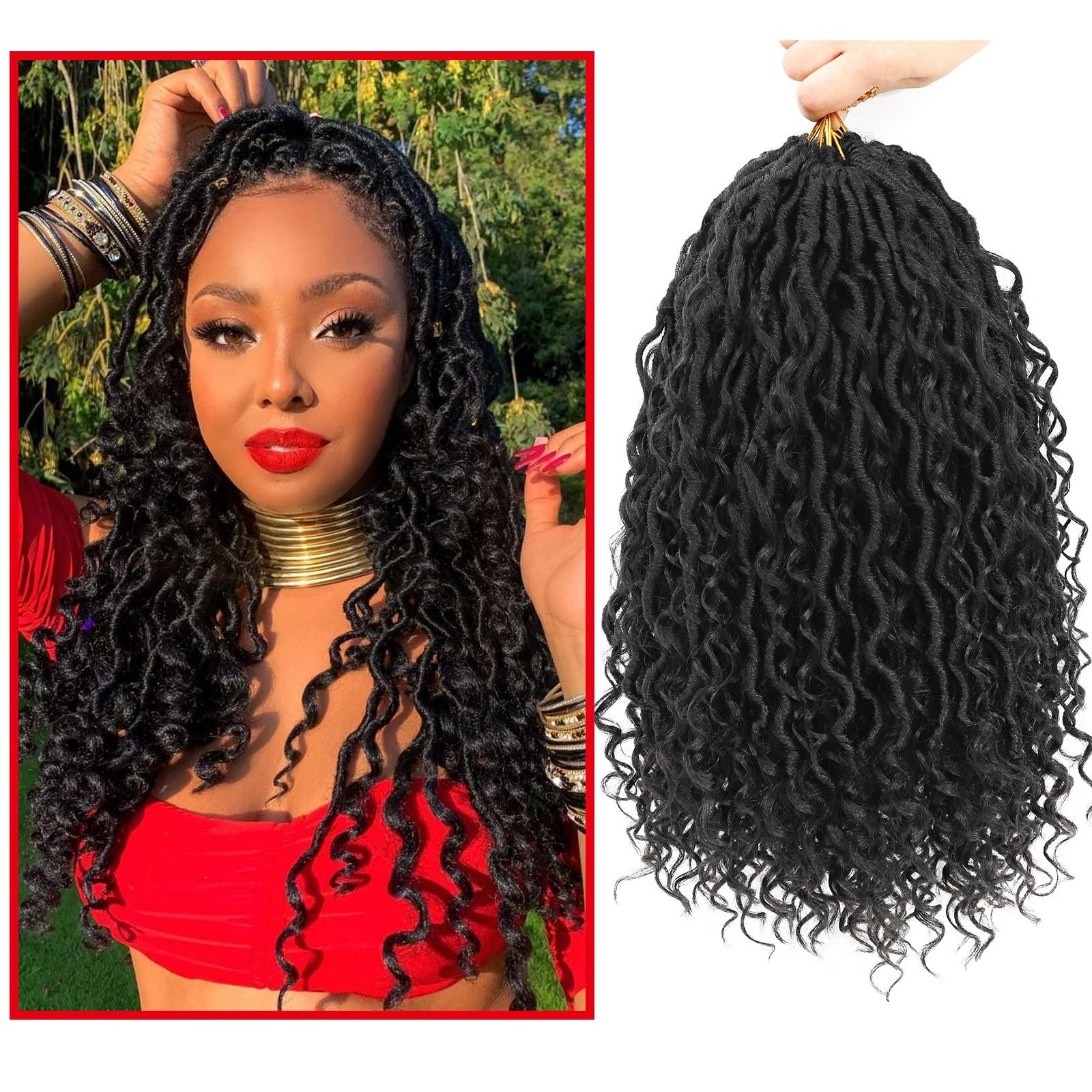 Photo 1 of 8 Packs Curly Faux Locs Crochet Hair, 14 Inch Goddess Locs Crochet Hair, Hippie Locs Braids Hair Extensions (14Inch, 8Packs, 1B)