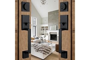 NEWBANG Front Double Door Traditional Style Keyed Entry Door Handleset with Lever Handle in Matte Black,(Keyed and Dummy Set),MDHST2010DB-SET-BR-TMC