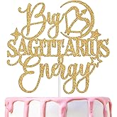 Big Sagittarius Energy Cake Topper, Happy Birthday Sagittarius in November/December, Sagittarius Season, 12 Zodiac Constellation Theme Birthday Party Decoration Supplies, Gold Glitter