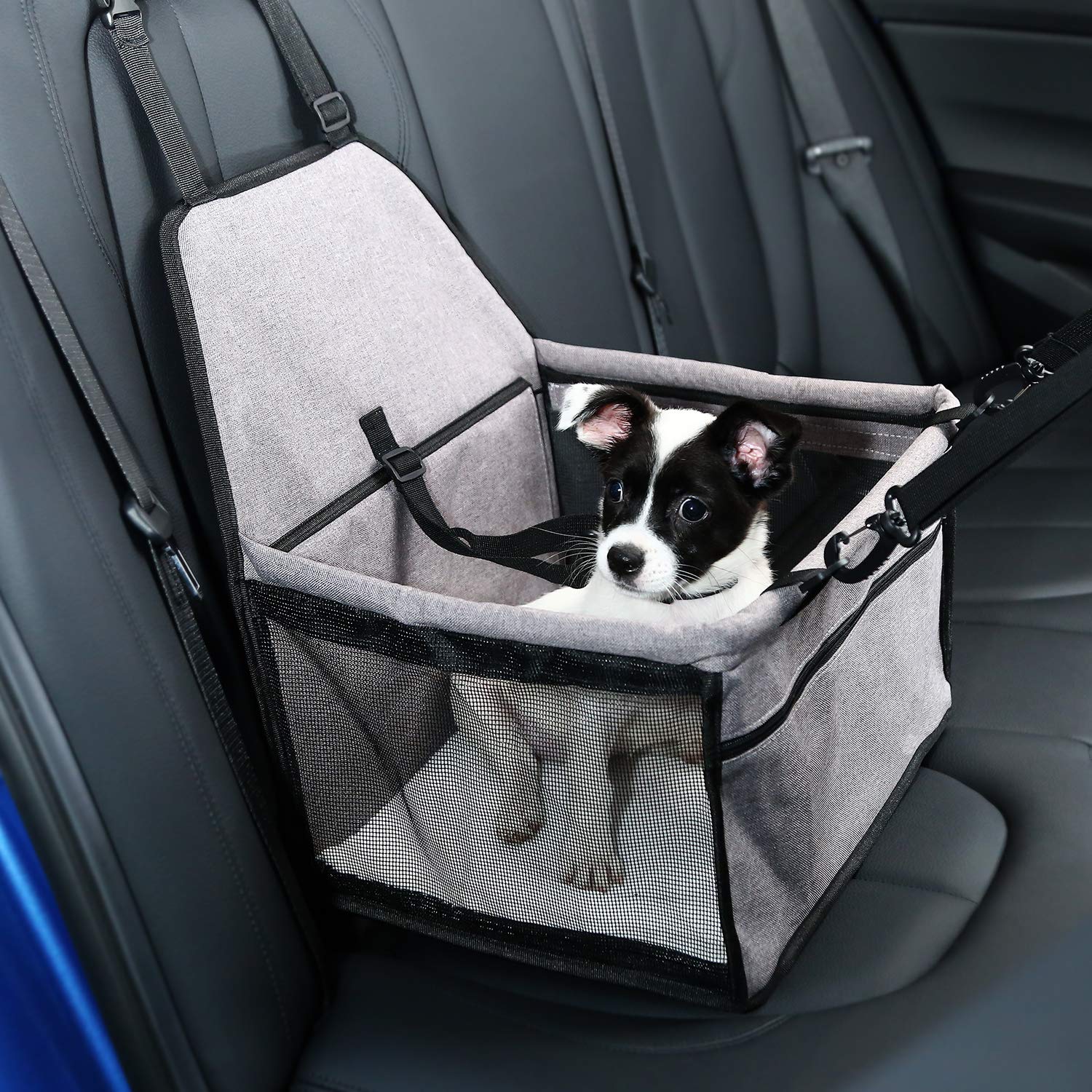 Pet Car Booster Seat for Dogs Cats Pet, Folding Pet Car Seats Cat Car Travel Safety Seat Pet Carrier Bag with Clip-On Safety Leash and Zipper Storage Pocket - KatzeTatze