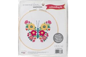 Dimensions 72-70389 Butterfly Embroidery Needlepoint Kit for Beginners, 6" Diameter Hoop, Multicolor, 5 Pieces