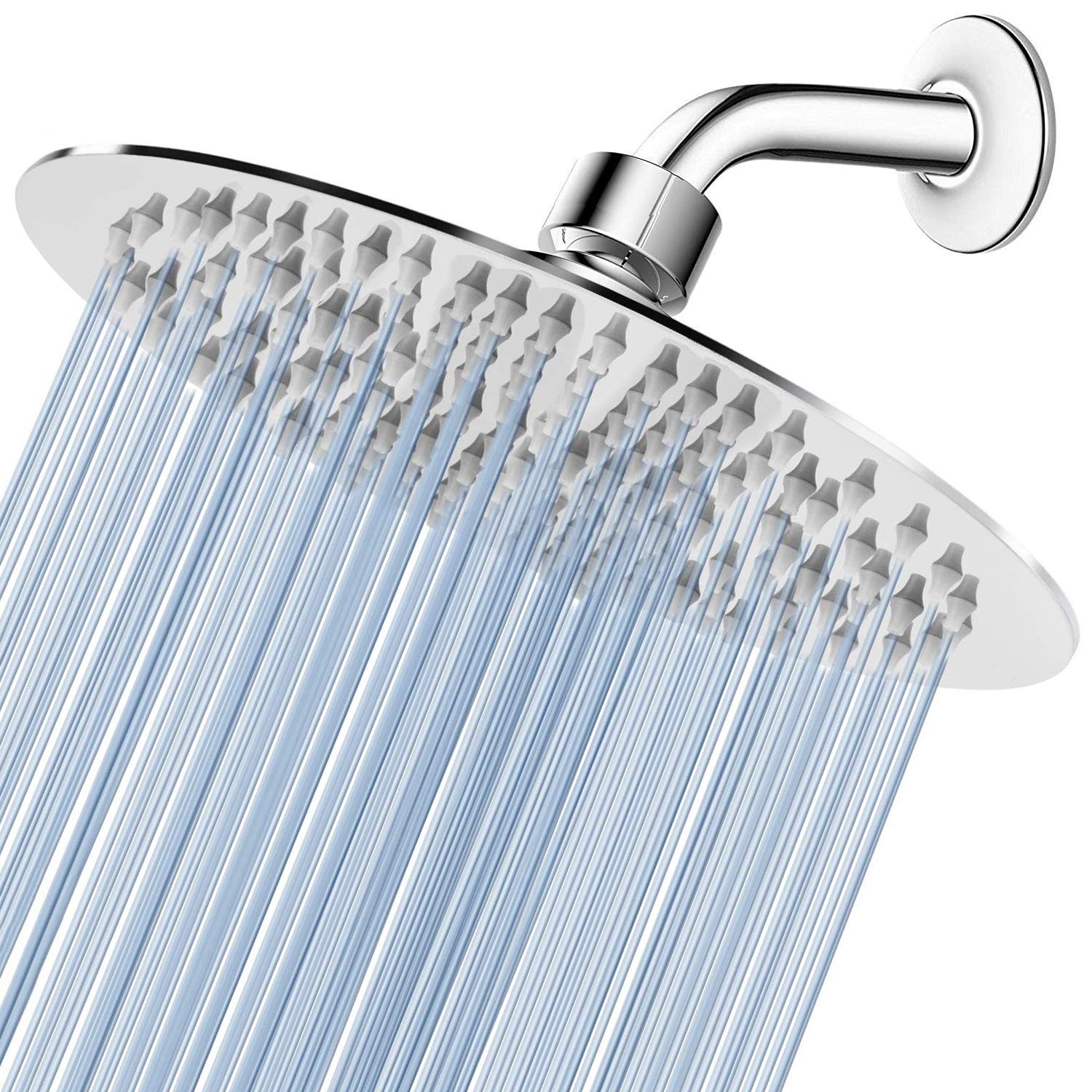 Rain Shower Head, 8 Inch Round High Pressure Showerhead, VIGIME Ultra-Thin Stainless Steel 304 High Flow Rainfall Shower Head with Silicone Nozzle - Chrome