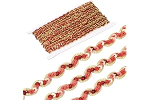 MECCANIXITY 15 Yards Sewing Sequin Trim 0.4 Inch Sequin Braid Beaded Lace Trim Strip Paillette Ribbon for Crafts, Embellishments, DIY Sewing Costume Gold Red