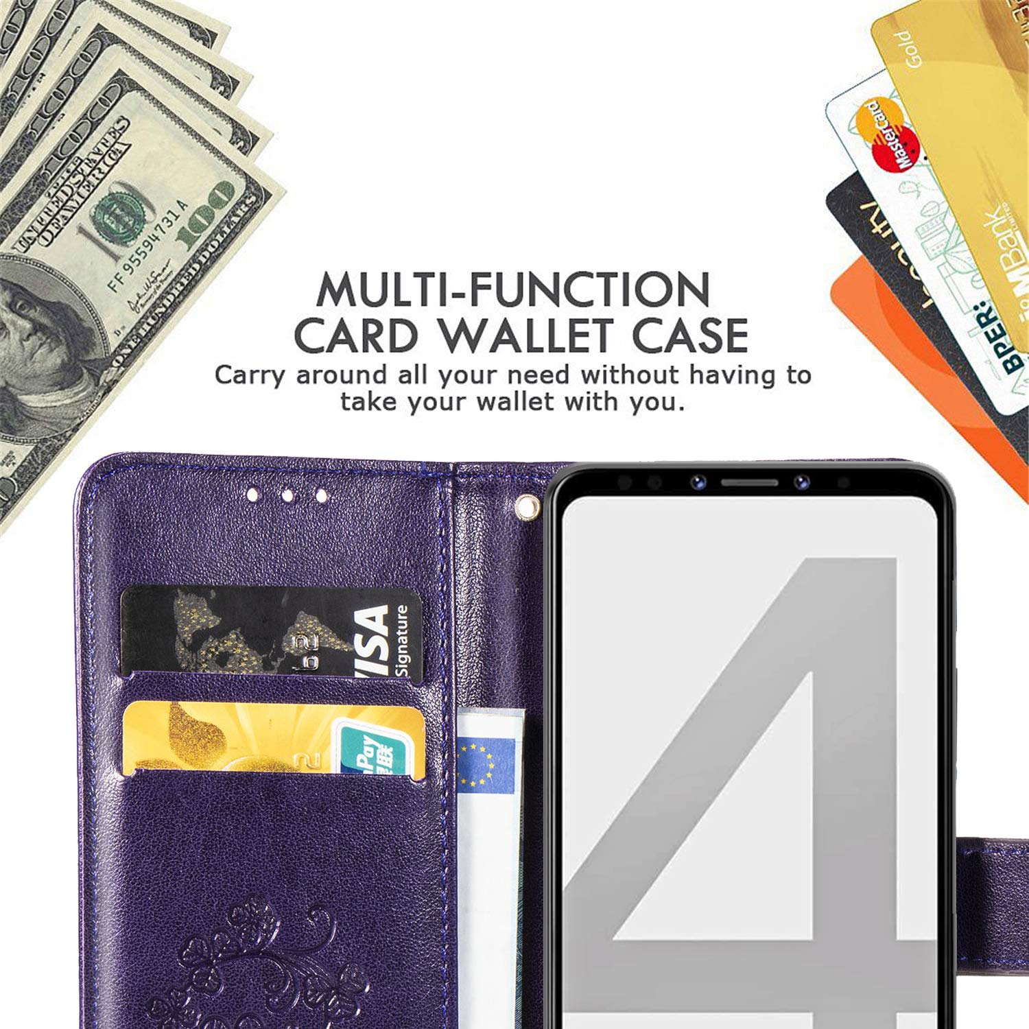 Halnziye for Google Pixel 4 Case - Magnetic Closure Soft TPU Flip Leather Wallet Phone Case with Kickstand Card Slots Designed for Google Pixel 4 Case Cover (Purple)