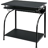 OneSpace Stanton Computer Desk, Office Desk with Keyboard Tray and Shelves, Black