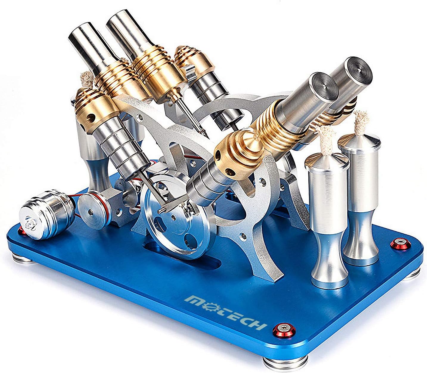 Motech Stirling Motor Model，Stirling Engine Mechanical Model Ornament Scientific Educational Toy With Electricity Generator and 7 Color LED (M16-V4)