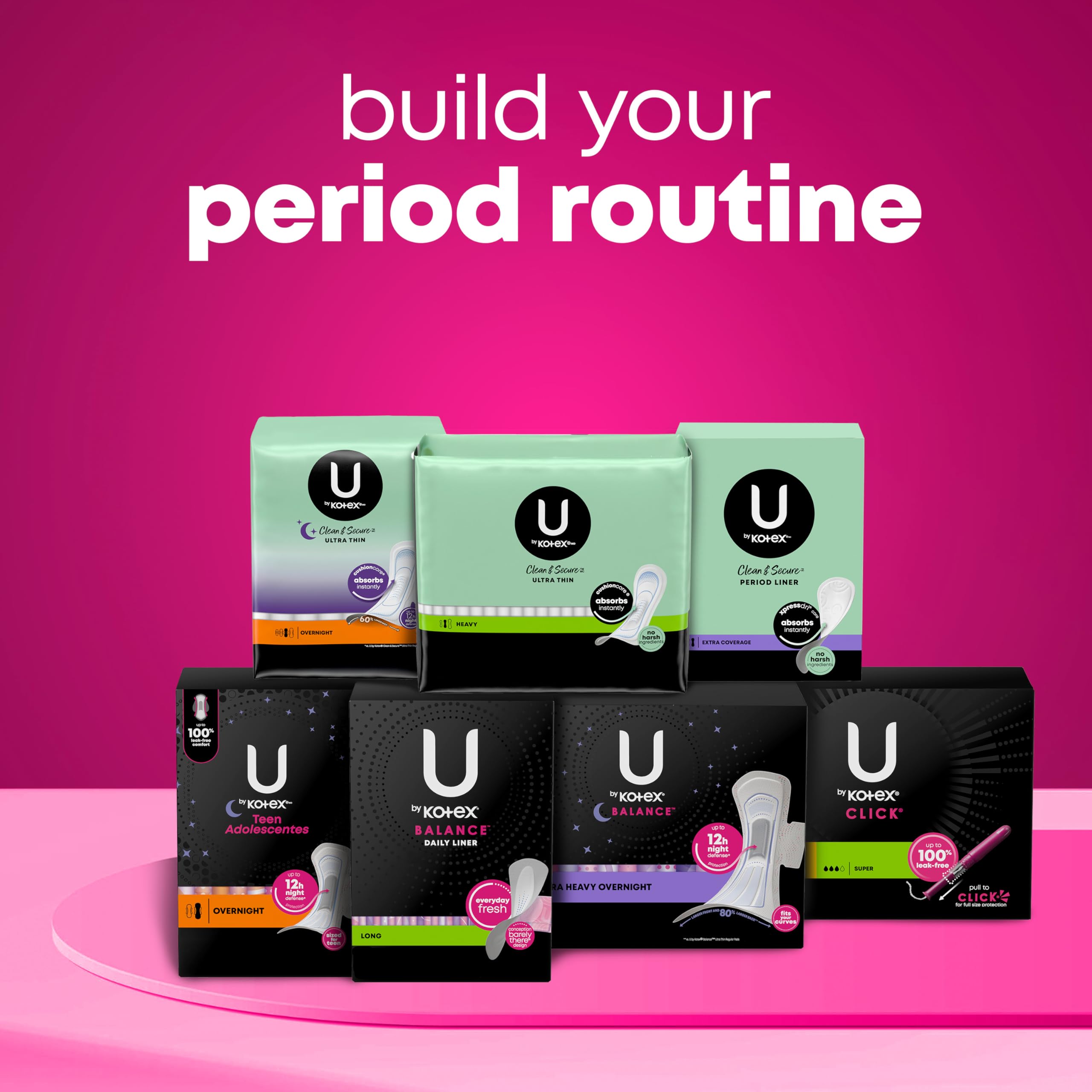 U by Kotex Ultra Thin Pads, Clean & Secure, Heavy Absorbency, 56 Count (Packaging May Vary)