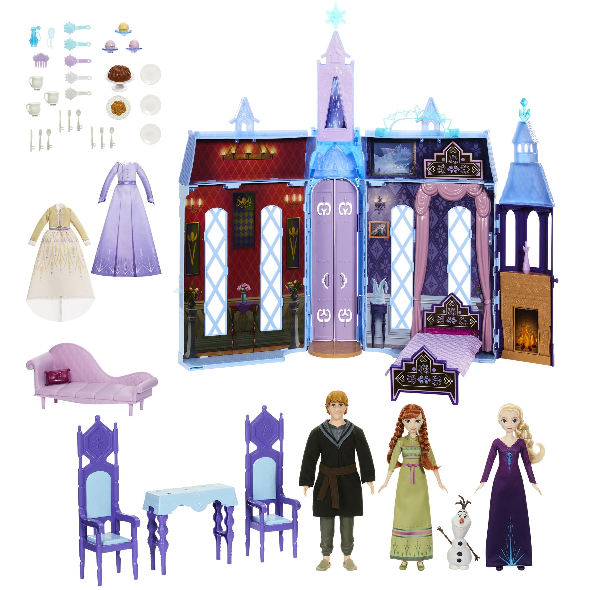 【Amazon.co.jp 限定】マテル アナと雪の女王（Disney Frozen） きせかえもごっこあそびも！エルサとアナとアレンデールのおしろ（ドール 3体　オラフのフィギュア 小物付 ）　 きせかえ人形・ハウス ままごと・ごっこ遊び 3歳から ブルー HYH09 の商品画像