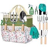 OUUTMEE Garden Tool Set with Bag and Gloves, Stainless Steel Gardening Tool Set, Ideal Gardening Gifts for Women and Men, Set of 9