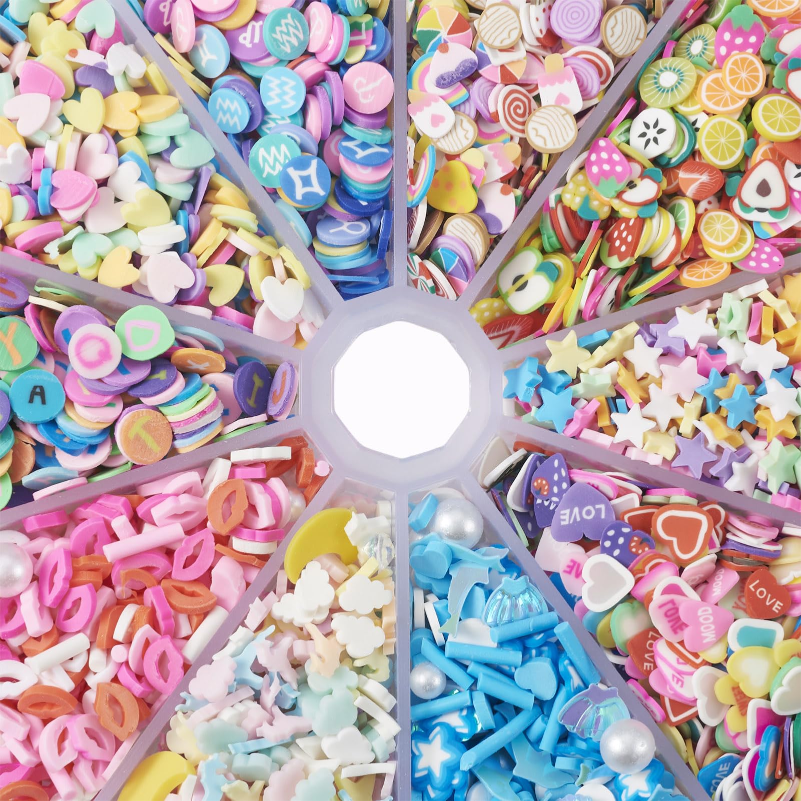 Beadthoven 70g Handmade Polymer Clay Fruits Star Heart Cabochons Colorful No-Hole Flat Back Nail Charms Embellishments for Fashion Nail Art Hair Clips DIY Craft