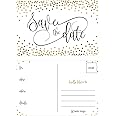 Hadley Designs 25 Elegant Gold Dots Save The Date Postcards For Wedding, Engagement, Anniversary, Baby Shower, Birthday Party Invitations Simple Black and White Blank Event Announcements