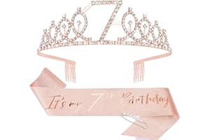 CIEHER 7th Birthday Crown + Sash + Pearl Pin Set, Girls' 7th Birthday Gifts and Happy Party Decorations