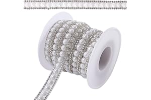 GORGECRAFT 4 Yards 10mm Rhinestone Trim Applique 2 Rows Crystal Beaded Chain White Pearl Banding Diamond Inlaid Fringe Rhinet