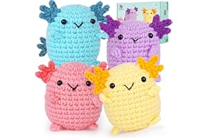 Crochetta Crochet Kit for Beginners, Crochet Starter Kit w Step-by-Step Video Tutorials, Beginner Crochet Kit for Adults Kids Women Men Complete Kit Included (4 Mini Axolotls)