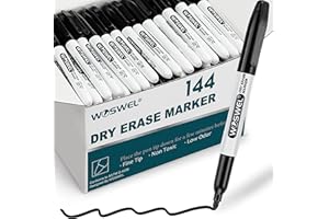 WOSWEL Dry Erase Markers Bulk, 144 Pack Black Fine Tip Whiteboard Markers, Fine Point, Low Odor Dry Erase Markers for School Office Home