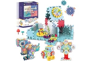 ROHSCE Gear Toys Interlocking Building Blocks, 150 Piece Educational Engineering Building Toys Set, Creative Construction STEM Kits for Boys Girls, Waffle Blocks for Kids Ages 3+