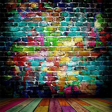 Aofoto 7x7ft Graffiti Brick Wall Photography Background Grunge Vintage Colored Texture Backdrop Party Decor Punk Music Rock Vocal Concert Hip Hop