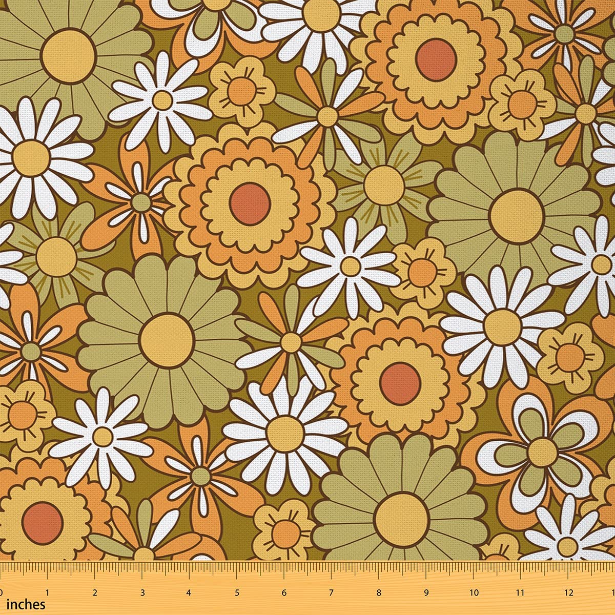 Hippie Daisy Upholstery Fabric by The Yard 70s Vintage Groovy Flower Plant DIY Fabric by The Yard Rustic Floral Yellow White Decor Fabric for Upholstery and Home Accents,2 Yards