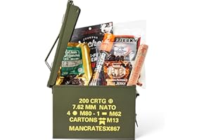 MAN CRATES Spicy Jerky Ammo Can – Featuring Five Fiery Jerkies – Sweet Picante, Sriracha, Scorpion Peppered, Creeping Ghost & Burnout Beef Jerky (3 oz. each) – Fun Food Gift for Men