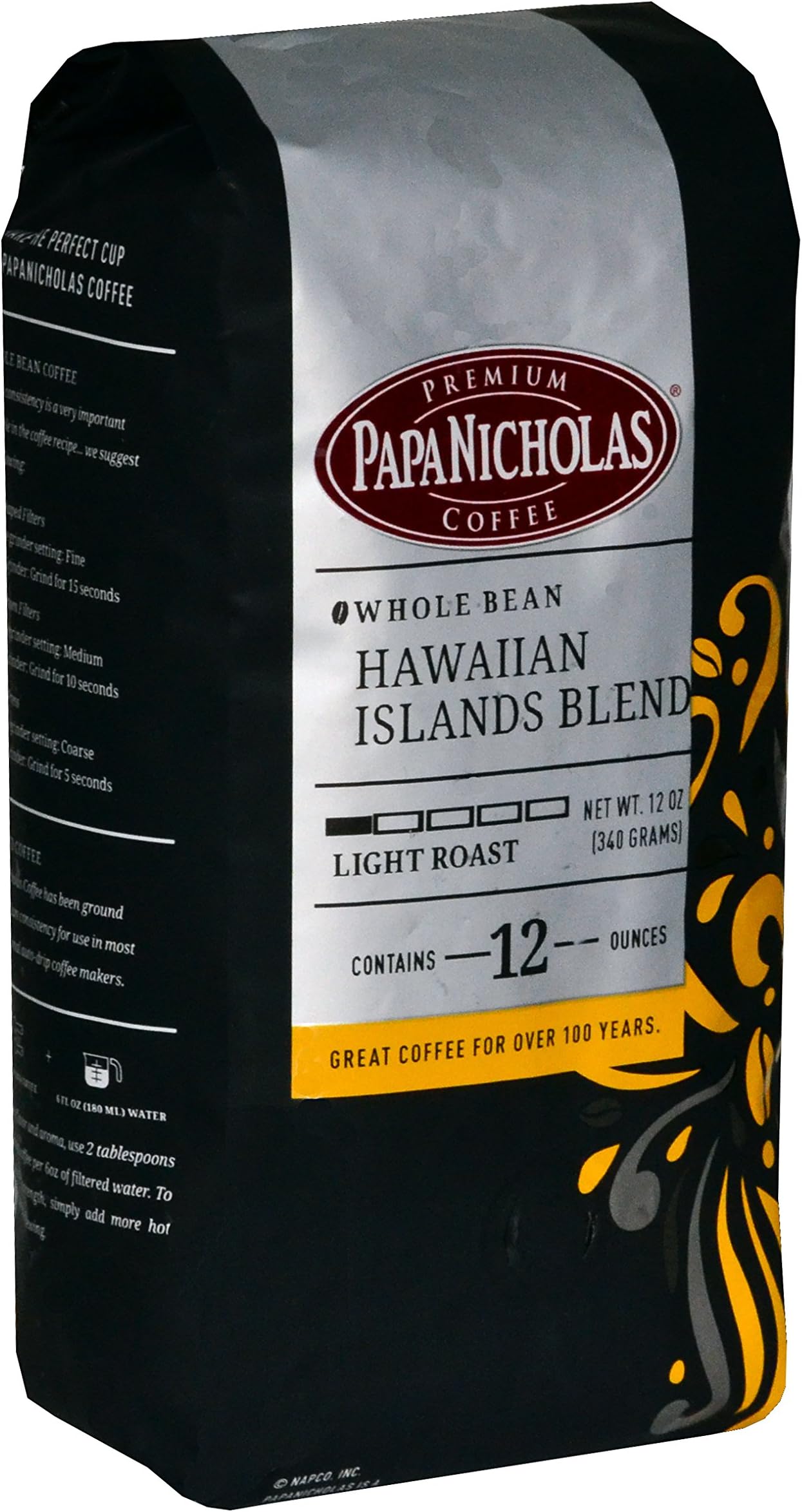 PapaNicholas Hawaiian Islands Blend Whole Bean Coffee, 12-Ounce Bag - 6 Pack