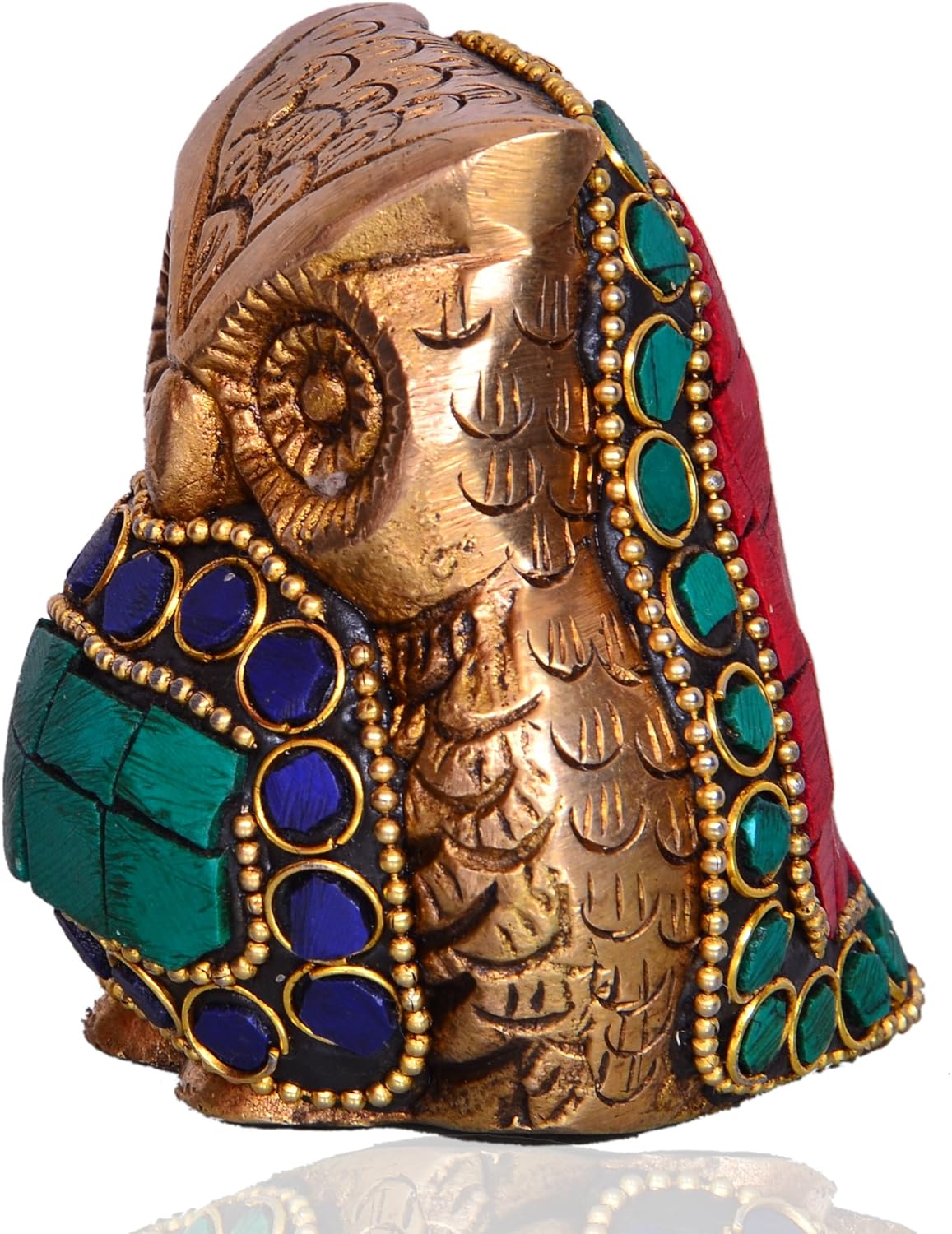 Purpledip Brass Statue 'Mighty Owl': Decorative Showpiece with Beads and Colourful Gemstones (10530), Gold, Standard - Image 4