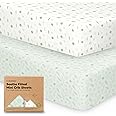 2-Pack Mini Crib Sheets Fitted - Pack N Play Sheets for Pack and Play Mattress, Organic Cotton, Soft & Breathable Jersey Playard Bedding, Neutral Mini Toddler Bed Cover for Boys, Girls (Tropic Oasis)