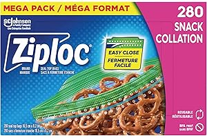 Ziploc Snack Bags for On-the-Go Freshness, Grip 'n Seal Technology for Easier Grip, Open, and Close, 280 Count