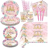 Princess Birthday Party Decorations Serves 20 Guests, Including Dinner Plates, Dessert Plates, Cups, Napkins, Forks, Tablecloth, Straws, for Girls Princess Birthday Baby Shower Party Decorations
