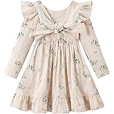 Dutebare Toddler Girls Swing Dress Linen Backless Tie Back Ruffle Hem Kid Casual Beach Dresses