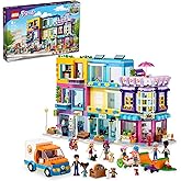 LEGO Friends Main Street Building, Heartlake City Café & Hair Salon 41704, Modular Building Toy Doll House for Pretend Play Fun with Shops, Hair Salon and Mini Dolls, Gift Idea for Kids Girls Boys 8+
