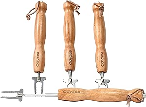 Premium Marshmallow Roasting Sticks, Retracting Smores Sticks for Fire Pit, Campfire Roasting Sticks, Campfire Accessories, Hot Dog Skewers, Camping Gifts, Glamping Gear, Wood & Stainless Steel (Oak)