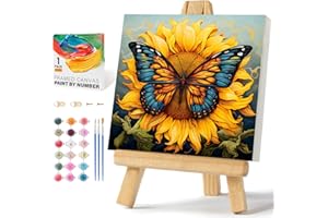 OFFITO Framed Paint by Numbers Kit for Adults Beginners & Kids Ages 8-12, Butterfly Sunflower Acrylic Easy Paint by Number with Frame, Paint by Number Kits on Canvas Framed (10 * 10 Inch, without Easel)