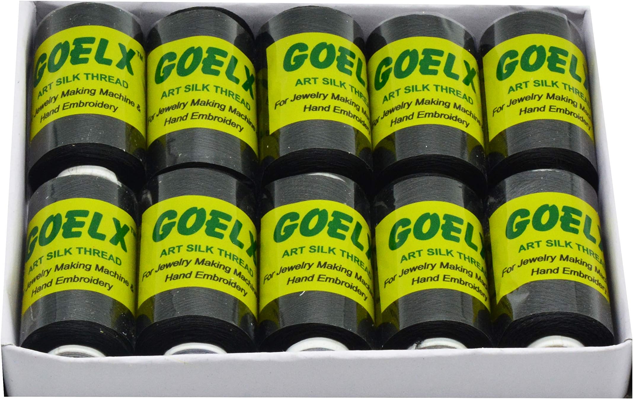 Goelx Silk Thread by Shade No for Jewelry, Tassel Making, Embroidery, Crafts, Shiny Soft Thread Spools - Black