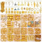 255 PCS Gold Hair Jewelry for Braids, 38 Styles Loc Hair Charms for Women Men, Metal Hair Cuffs Rings Clips for Dreadlock Accessories Hair Braids Jewelry Decorations(Gold)
