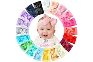 Yxiang 20PCS Baby Girl Bows Headbands, 4" Infant Bows Headbands Super Elastics Nylon Hairbands Cute Handmade Ribbon Bows for Babies Newborn Toddler (20 Colors)