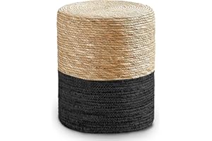 Cplxroc Pouf Ottoman, 100% Handwoven Seagrass Braided Pouffe, Boho Decor Floor Chair for Couch or Desk, Outdoor Ottomans for Garden, Round Footrest with Wood Frame, Home Decorative Seat for Balcony