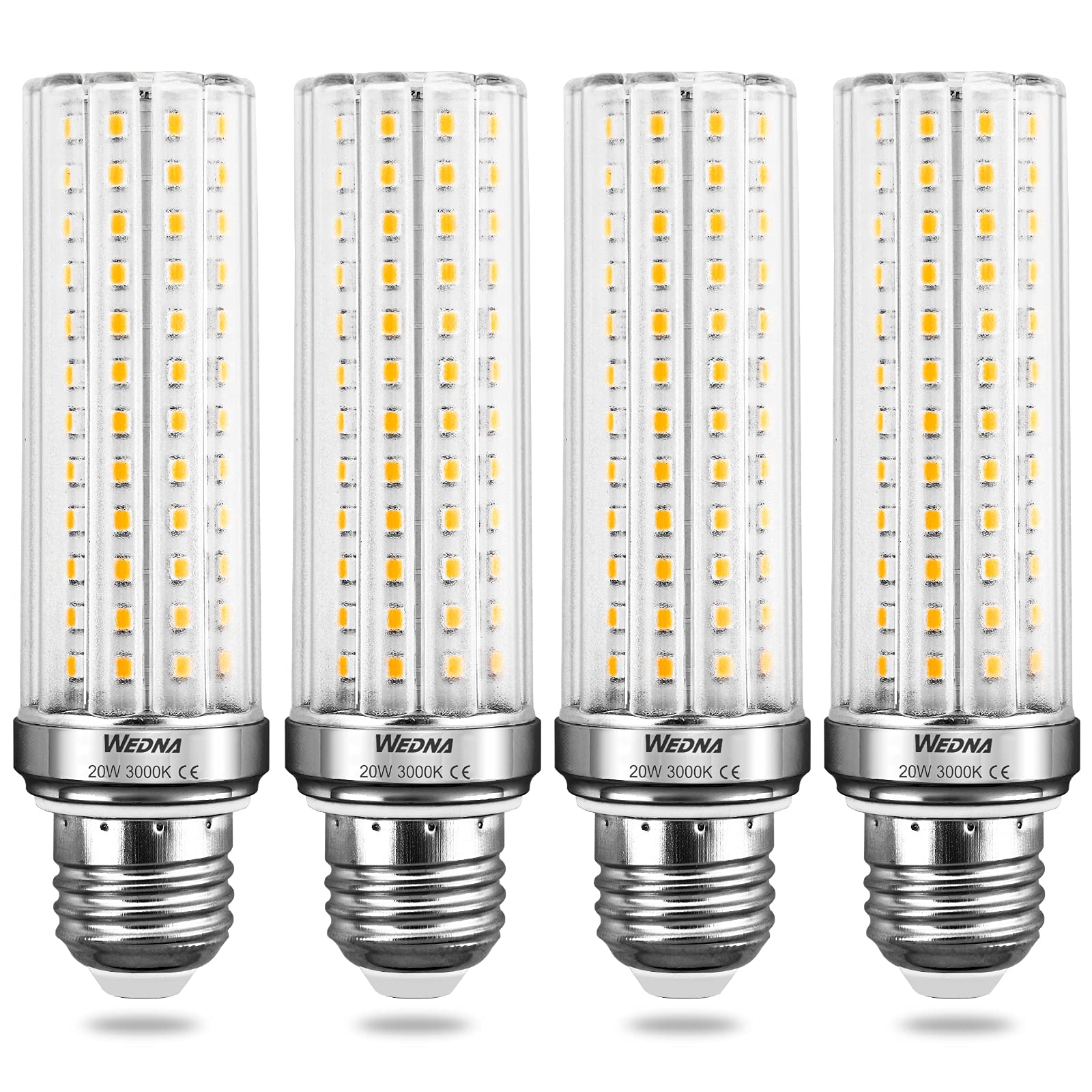 WEDNA E27 LED Corn Bulbs, 20W (Equivalent to 150W), Warm White 3000K, 2500Lm, 129 LEDs, 360° Beam Angle, Not Dimmable, 4 Pack