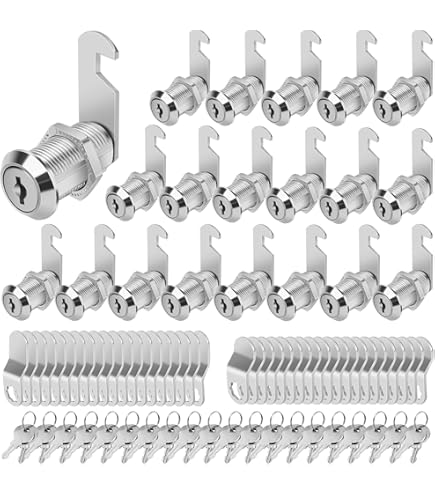 1/8 Inch Cabinet Locks With Keys, Zinc Alloy Cam Lock Cylinder RV Lock Set Key Different Silver 3 Pack