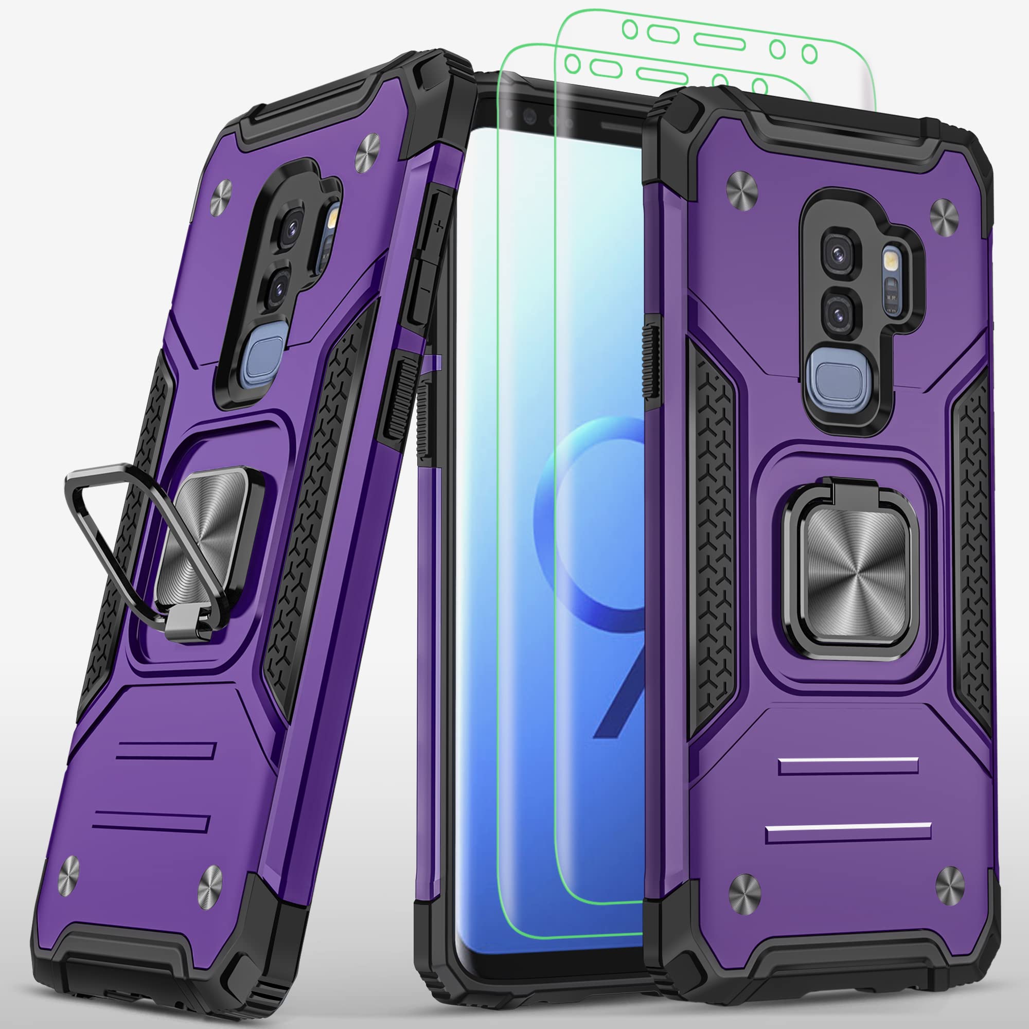 Photo 1 of AYMECL Galaxy S9 Plus Case - Self-Healing TPU Screen Protector [2 Pack], Military Grade Shockproof, Kickstand - Purple