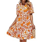 KIRUNDO Womens Summer Dresses Casual Boho Floral Mini Babydoll Short Sleeve A Line Dress V Neck Sundress Beach Vacation